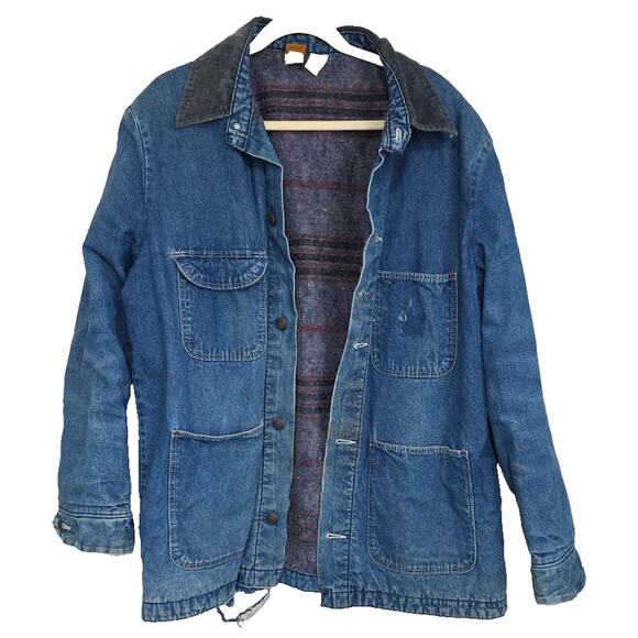 VTG Wrangler Big Ben Mens Barn Chore Coat Corduroy Collar Lined Distressed U.S.A - Picture 2 of 16